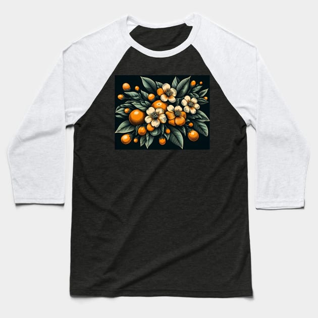 Orange Floral Illustration Baseball T-Shirt by Jenni Arts